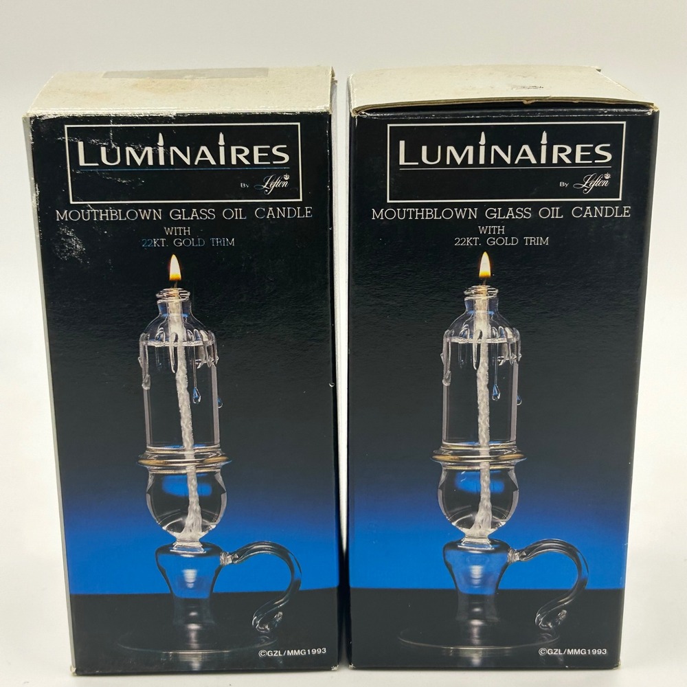Lefton‎ Luminaires Oil Candle 6in Clear Gold Trim Glass Chamberstick Vintage lot